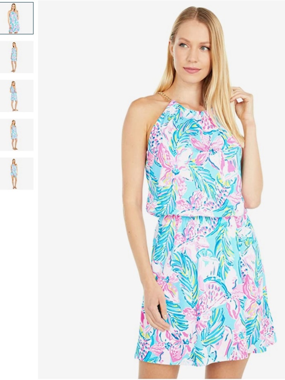 Halter Floral Summer Dress in Pink & Light Blue